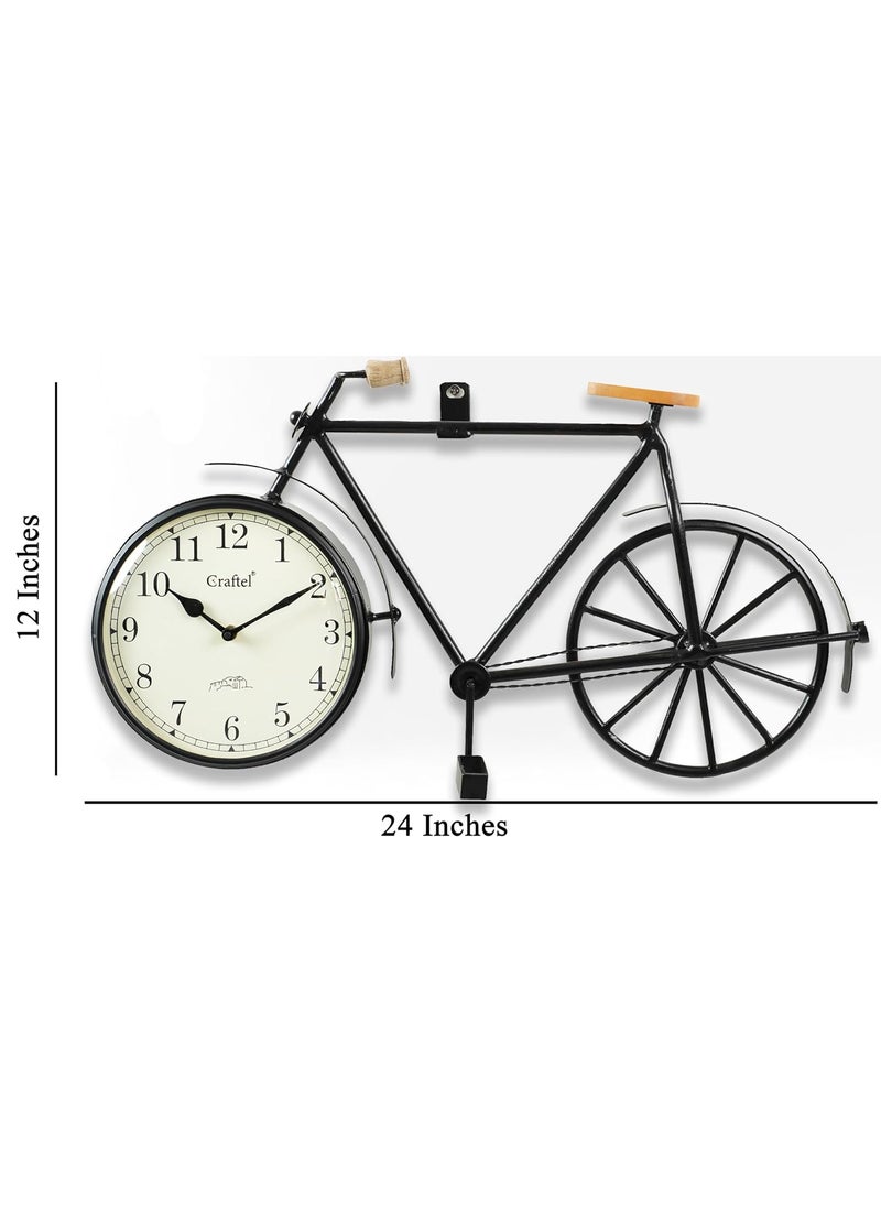 CRAFTEL Iron Cycle Shaped Powder Coated Handmade Analog Wall Clock For Bedroom Living Room Hall Home And Office 24 X 12Black
