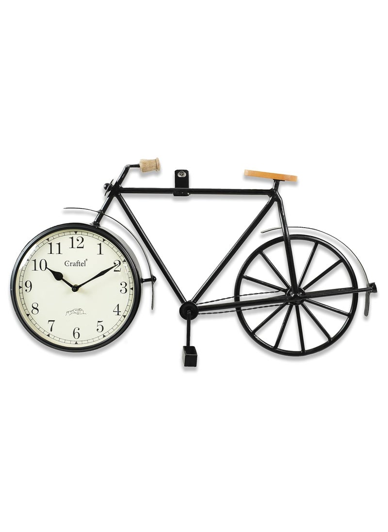 CRAFTEL Iron Cycle Shaped Powder Coated Handmade Analog Wall Clock For Bedroom Living Room Hall Home And Office 24 X 12Black