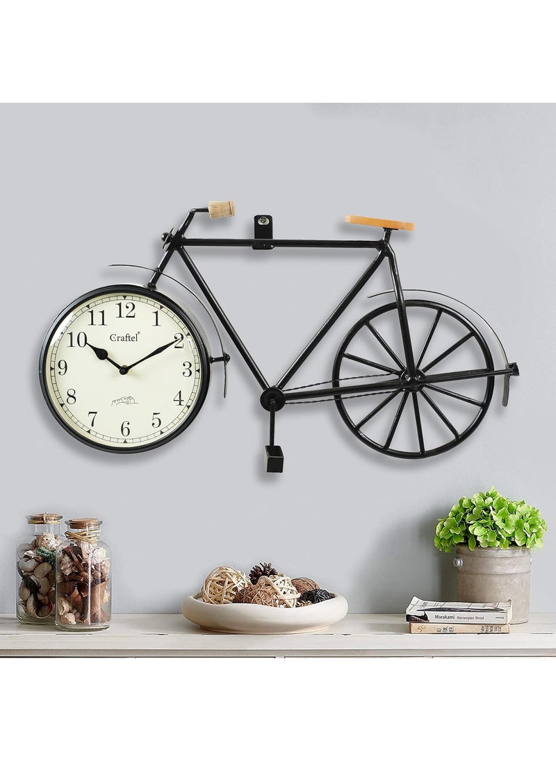 CRAFTEL Iron Cycle Shaped Powder Coated Handmade Analog Wall Clock For Bedroom Living Room Hall Home And Office 24 X 12Black