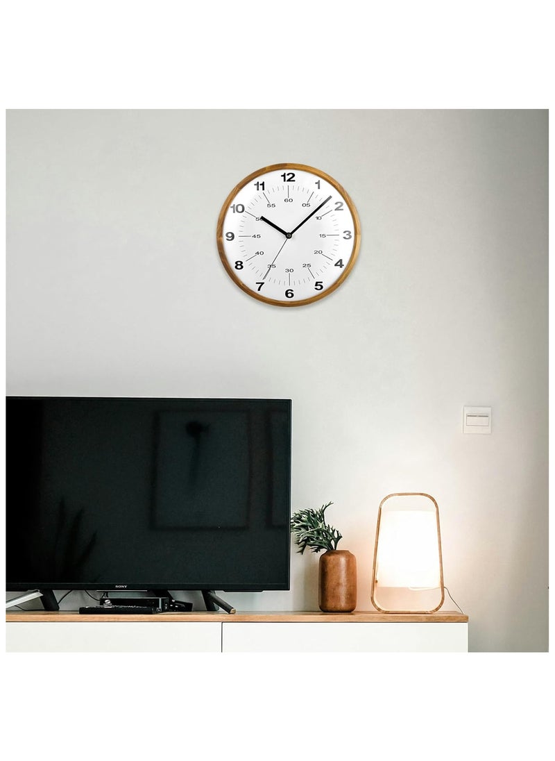 Wooden Wall Clock, 30cm Modern Non-Ticking Silent Wall Clocks Quartz Decorative Clocks, Classic Large Number Round Clock for Home Kitchen Room Office School Bedroom