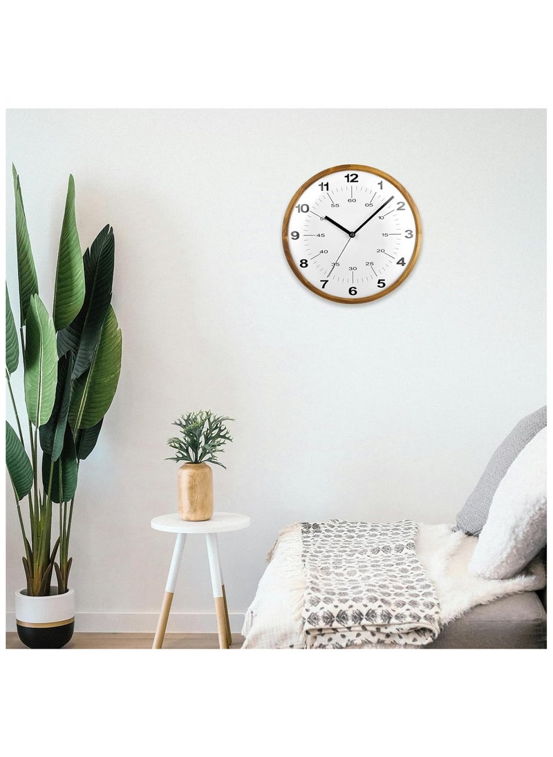 Wooden Wall Clock, 30cm Modern Non-Ticking Silent Wall Clocks Quartz Decorative Clocks, Classic Large Number Round Clock for Home Kitchen Room Office School Bedroom
