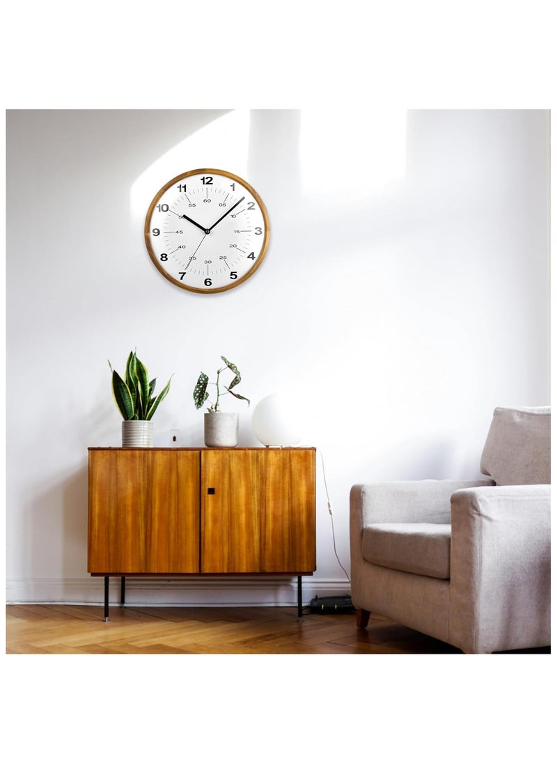 Wooden Wall Clock, 30cm Modern Non-Ticking Silent Wall Clocks Quartz Decorative Clocks, Classic Large Number Round Clock for Home Kitchen Room Office School Bedroom