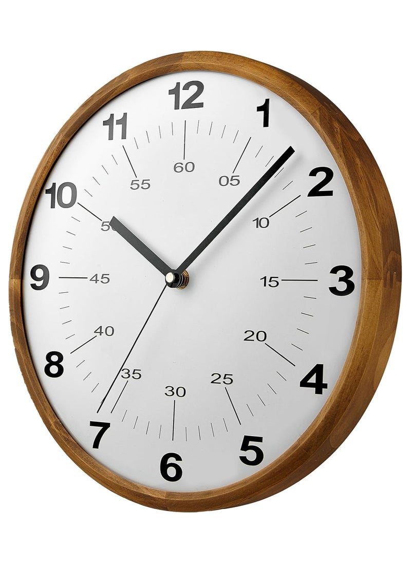 Wooden Wall Clock, 30cm Modern Non-Ticking Silent Wall Clocks Quartz Decorative Clocks, Classic Large Number Round Clock for Home Kitchen Room Office School Bedroom