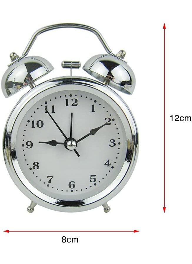 ASTOUND Double Twin Bell Slivery Alarm Clock with Battery Operated Luminous Alarm Clock Hands Backlight on Demand Loud Alarm for Deep Sleepers