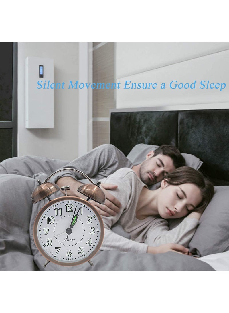 ASTOUND Twin Bell Retro Alarm Clock Loud Battery Operated Non Ticking Bedside Silent Alarm Clocks with Nightlight Luminous for Heavy Sleepers
