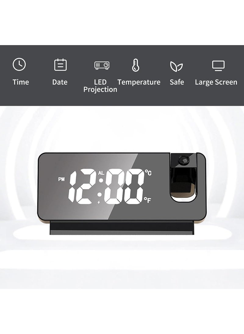 VENDERE Plastic Projector Alarm Clock Led Display Digital Projection Alarm Clock Mute Mirror Usb Office Clock With 180 Projector For Bedroom Digital Alarm Clock Temperature Display White