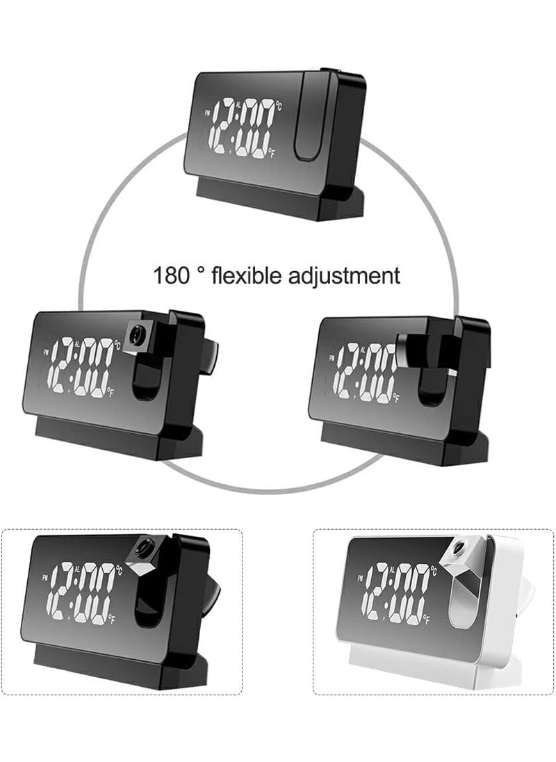 VENDERE Plastic Projector Alarm Clock Led Display Digital Projection Alarm Clock Mute Mirror Usb Office Clock With 180 Projector For Bedroom Digital Alarm Clock Temperature Display White