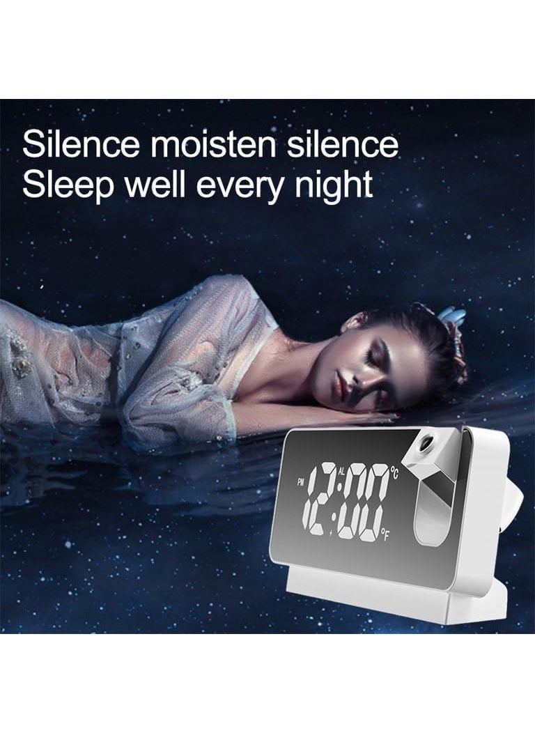 VENDERE Projector Alarm Clock LED Display Digital Projection Alarm Clock Mute Mirror USB Office Clock with 180 Projector for Bedroom Digital Alarm Clock Temperature Display