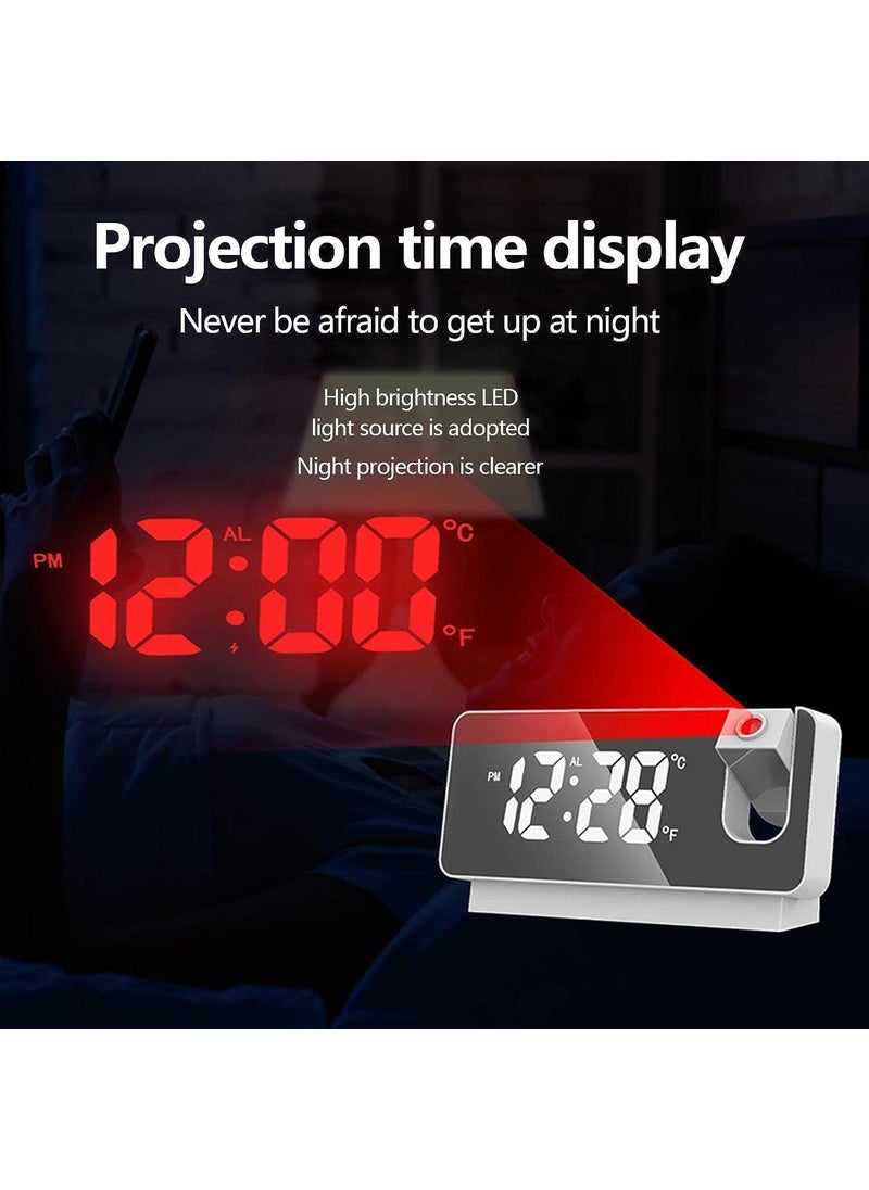 VENDERE Projector Alarm Clock LED Display Digital Projection Alarm Clock Mute Mirror USB Office Clock with 180 Projector for Bedroom Digital Alarm Clock Temperature Display