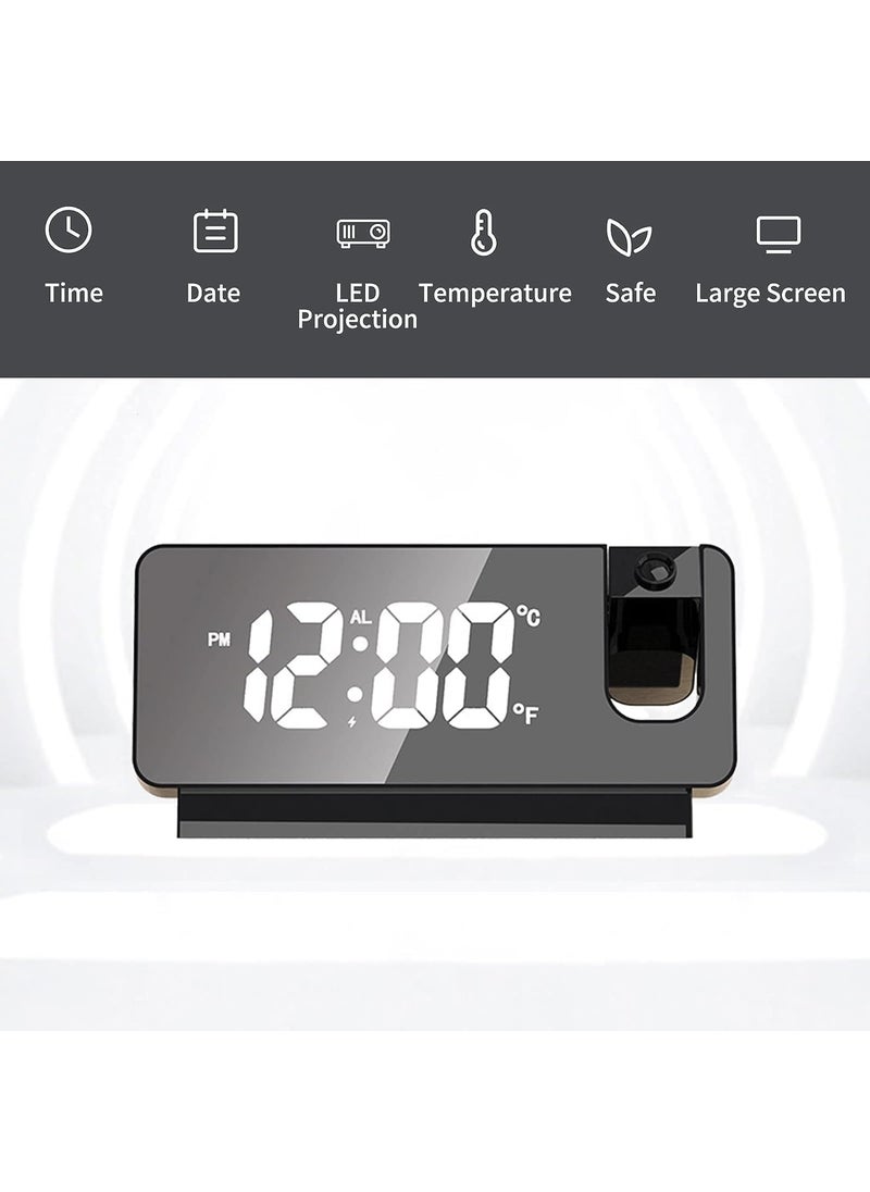 VENDERE Projector Alarm Clock LED Display Digital Projection Alarm Clock Mute Mirror USB Office Clock with 180 Projector for Bedroom Digital Alarm Clock Temperature Display