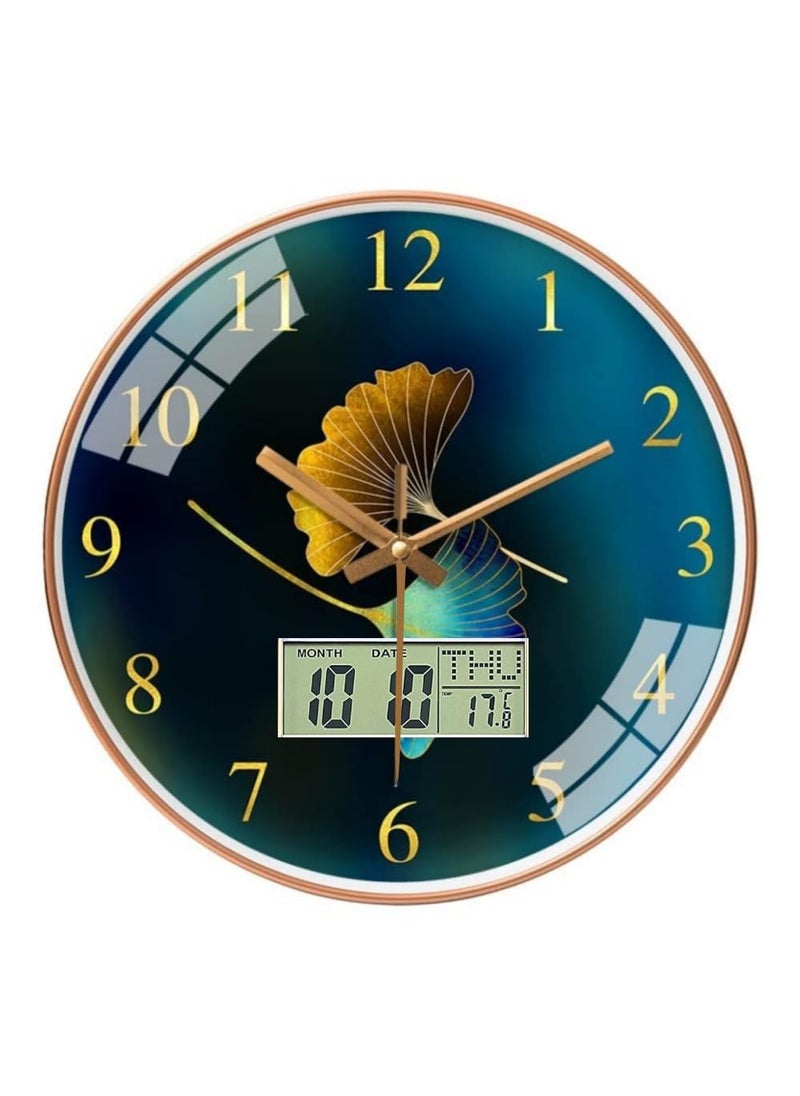 Evolluxi plastic 12inch Digital Wall Clock with Day Week Temperature Silent Quartz Movement Retro Design Ideal for Home Office Bedroom and Living Room Blue Flower Digital