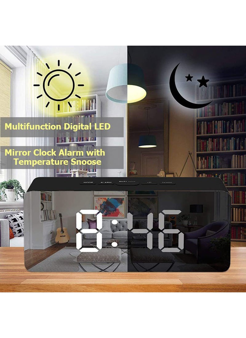 Sausa Battery Usb Powered Acrylonitrile Butadiene StyreneAbs Alarm Clock Digital Mirror Led Display Travel Clock With Snooze Time Temperature Function For Home Kids BedroomWhite Width 14 Cm