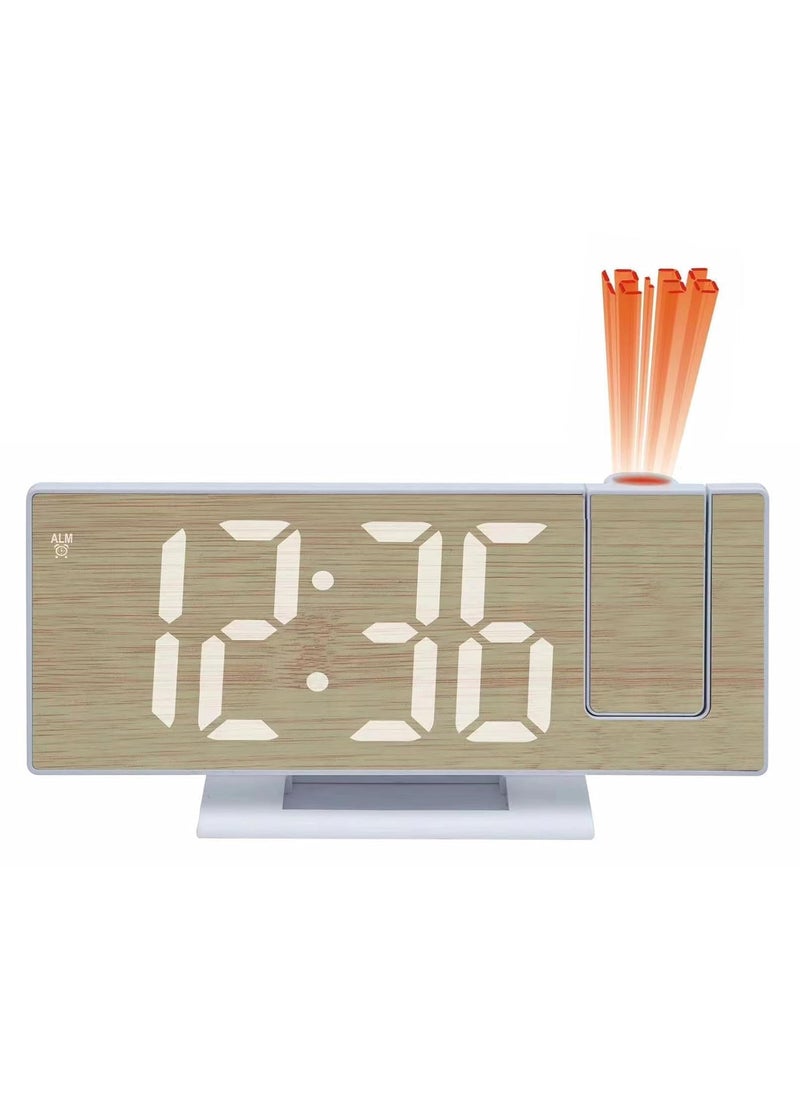 VENDERE Wooden Projector Alarm Clock LED Display Digital Projection Alarm Clock Mute Mirror USB Office Clock with 180 Projector for Bedroom Digital Alarm Clock Temperature Display