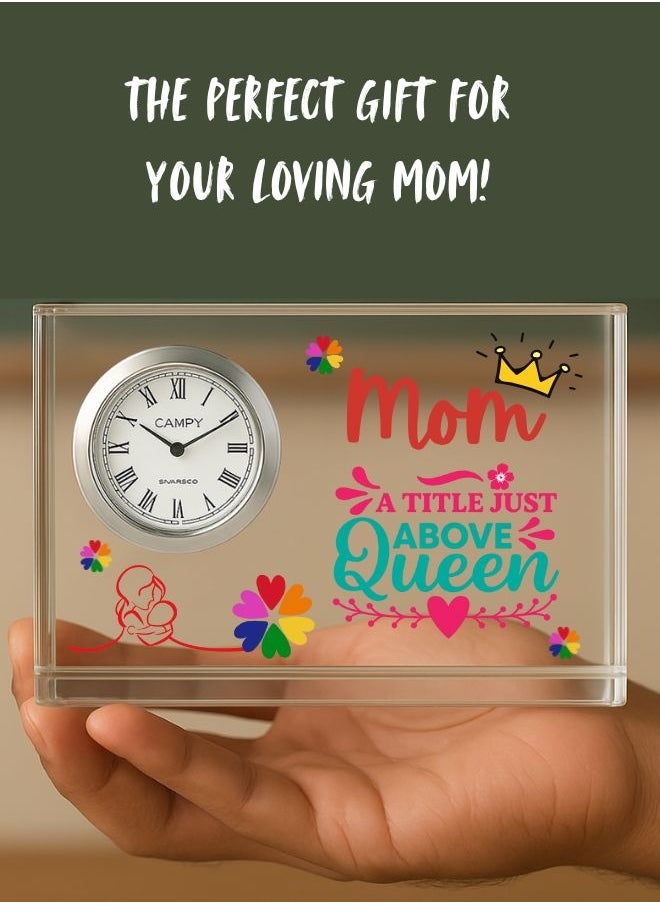 Mothers Day Crystal Glass Clock Keepsake|Elegant Display For Home&Office|Thoughtful Gift For Mothers Day|Son&Daughter Gift To Mother