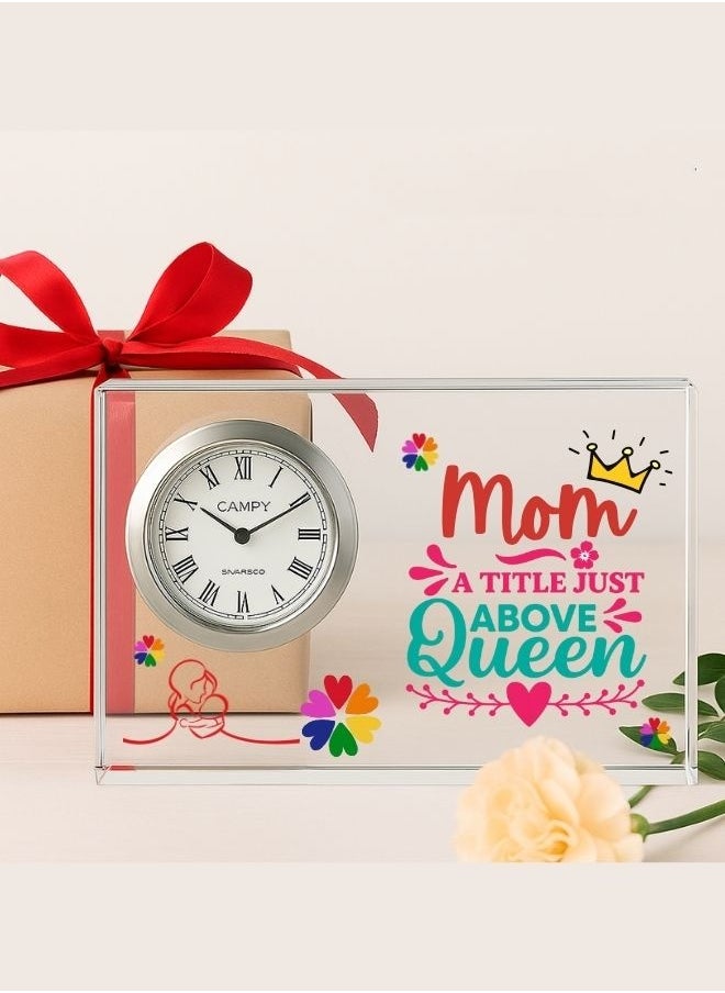 Mothers Day Crystal Glass Clock Keepsake|Elegant Display For Home&Office|Thoughtful Gift For Mothers Day|Son&Daughter Gift To Mother