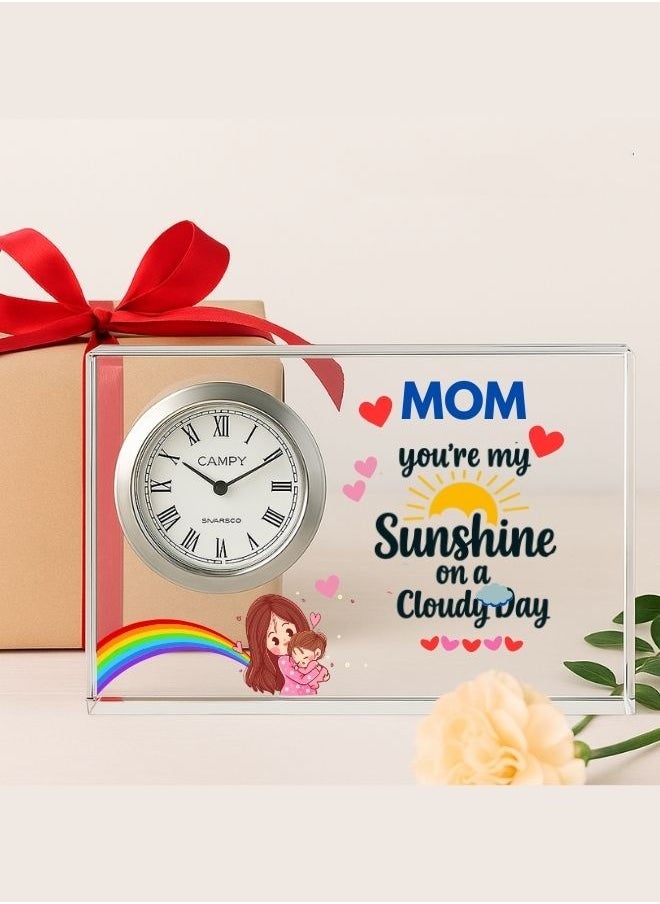 Mothers Day Crystal Glass Clock Keepsake|Elegant Display For Home&Office|Thoughtful Gift For Mothers Day|Son&Daughter Gift To Mother