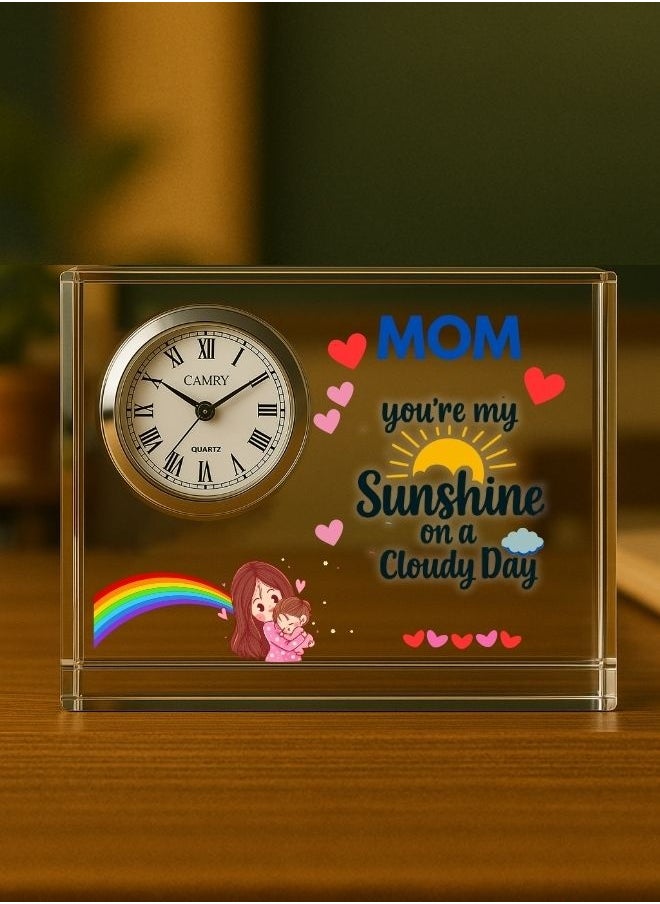 Mothers Day Crystal Glass Clock Keepsake|Elegant Display For Home&Office|Thoughtful Gift For Mothers Day|Son&Daughter Gift To Mother