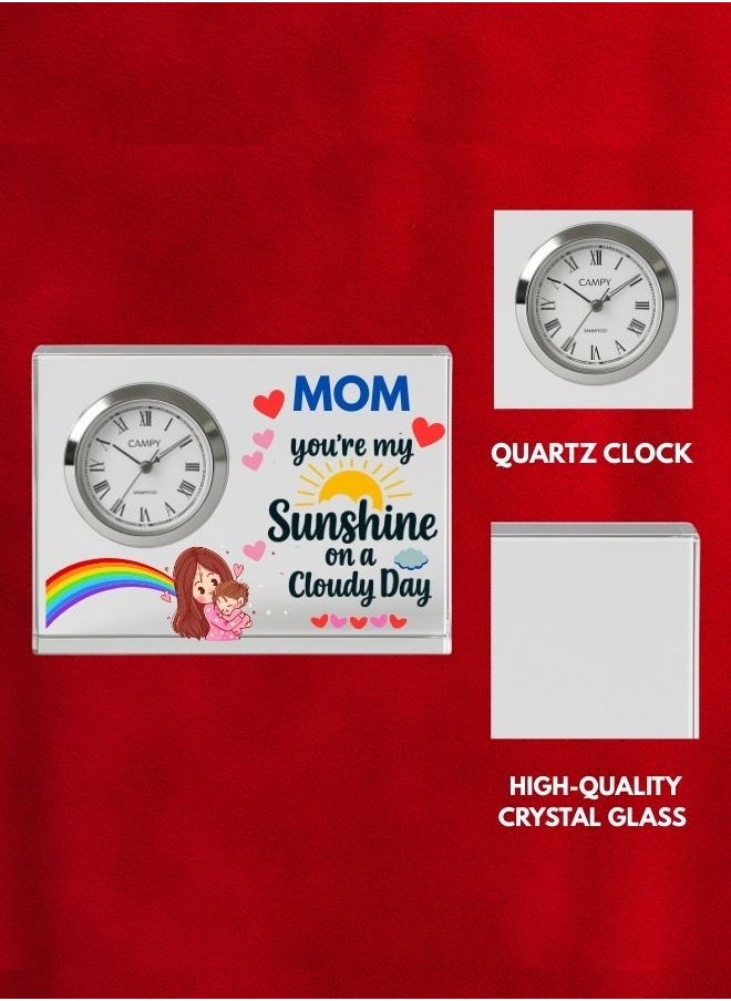 Mothers Day Crystal Glass Clock Keepsake|Elegant Display For Home&Office|Thoughtful Gift For Mothers Day|Son&Daughter Gift To Mother