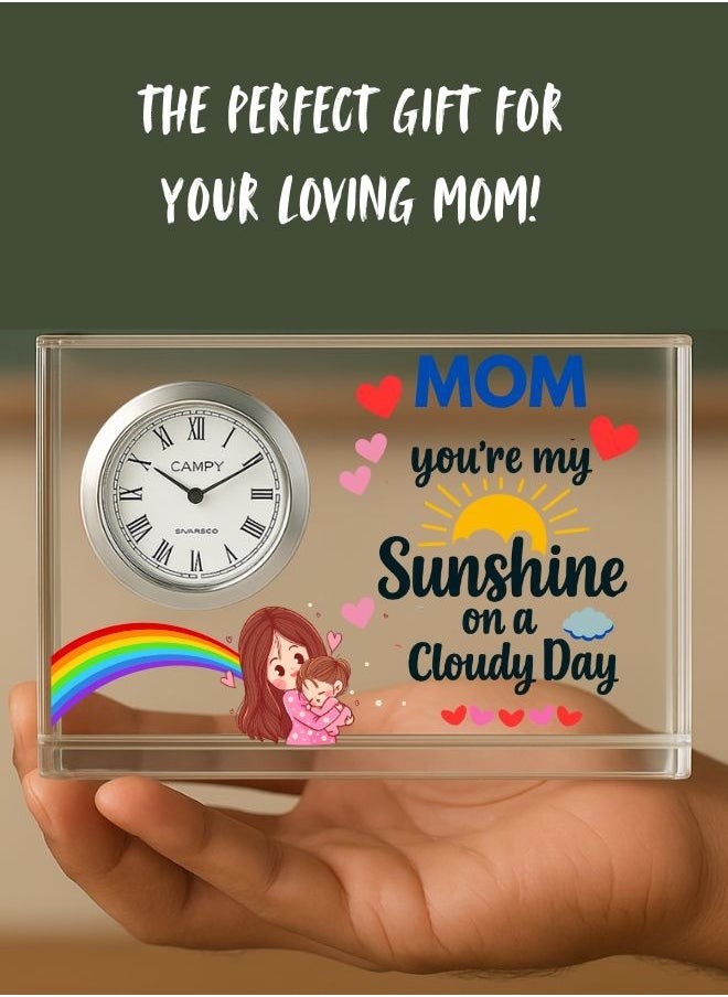 Mothers Day Crystal Glass Clock Keepsake|Elegant Display For Home&Office|Thoughtful Gift For Mothers Day|Son&Daughter Gift To Mother
