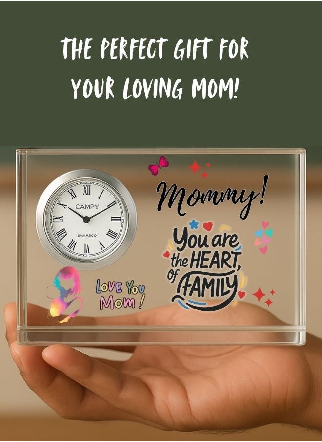 Mothers Day Crystal Glass Clock Keepsake|Elegant Display For Home&Office|Thoughtful Gift For Mothers Day|Son&Daughter Gift To Mother