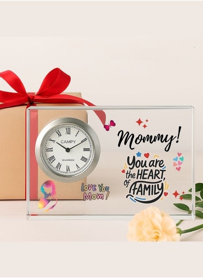 Mothers Day Crystal Glass Clock Keepsake|Elegant Display For Home&Office|Thoughtful Gift For Mothers Day|Son&Daughter Gift To Mother
