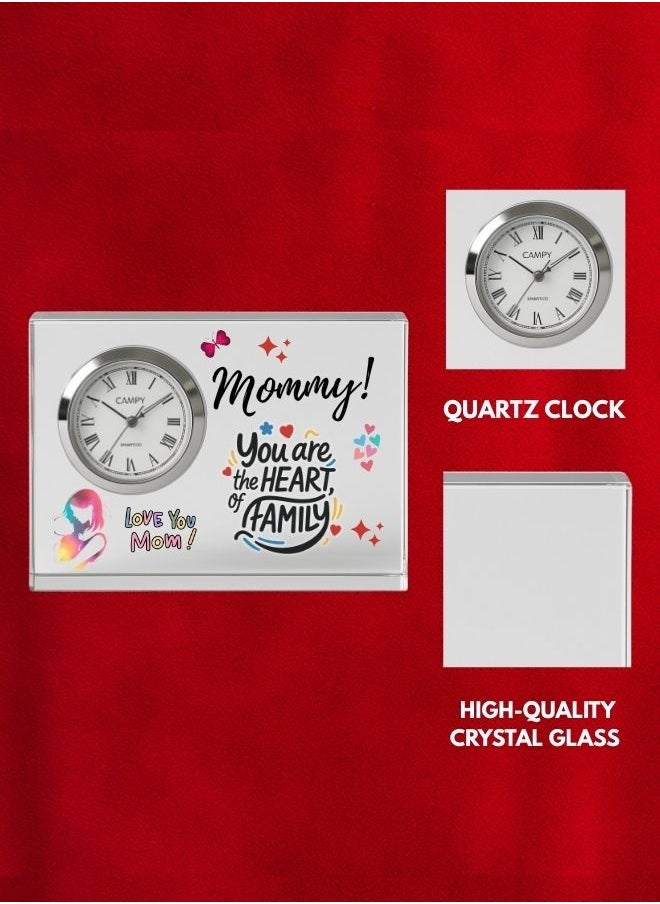 Mothers Day Crystal Glass Clock Keepsake|Elegant Display For Home&Office|Thoughtful Gift For Mothers Day|Son&Daughter Gift To Mother