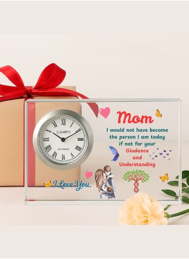 Mothers Day Crystal Glass Clock Keepsake|Elegant Display For Home&Office|Thoughtful Gift For Mothers Day|Son&Daughter Gift To Mother