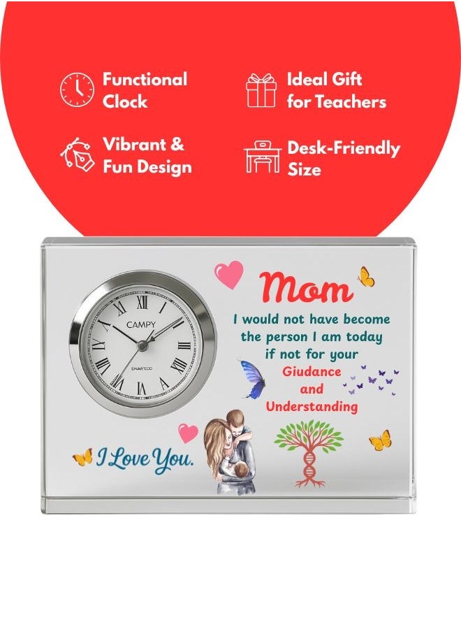Mothers Day Crystal Glass Clock Keepsake|Elegant Display For Home&Office|Thoughtful Gift For Mothers Day|Son&Daughter Gift To Mother