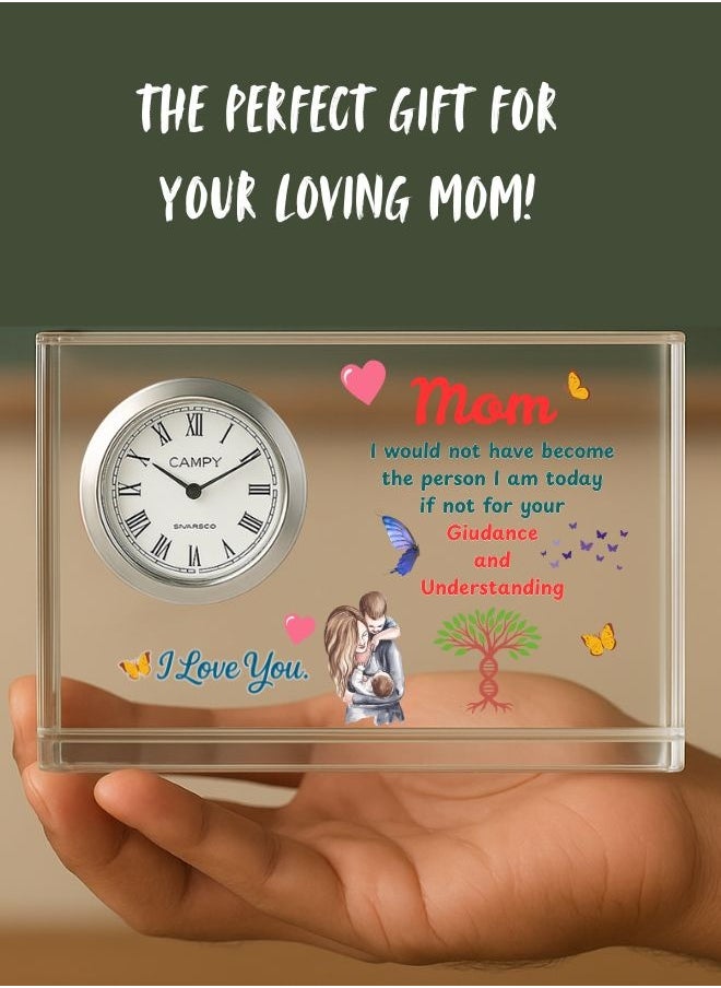 Mothers Day Crystal Glass Clock Keepsake|Elegant Display For Home&Office|Thoughtful Gift For Mothers Day|Son&Daughter Gift To Mother