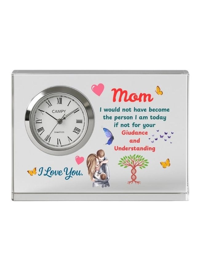 Mothers Day Crystal Glass Clock Keepsake|Elegant Display For Home&Office|Thoughtful Gift For Mothers Day|Son&Daughter Gift To Mother