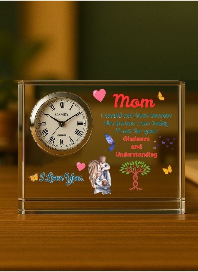 Mothers Day Crystal Glass Clock Keepsake|Elegant Display For Home&Office|Thoughtful Gift For Mothers Day|Son&Daughter Gift To Mother