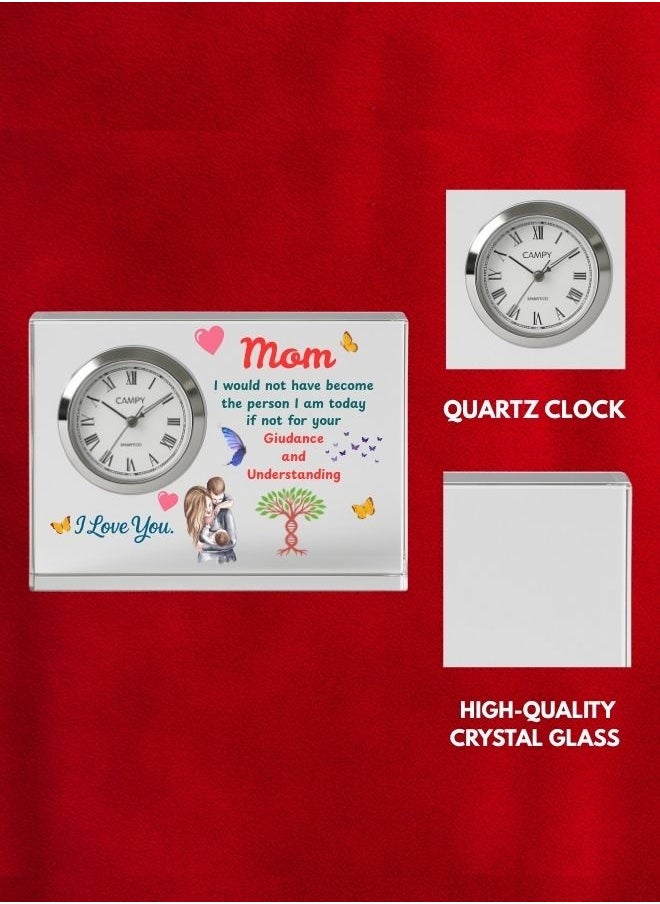 Mothers Day Crystal Glass Clock Keepsake|Elegant Display For Home&Office|Thoughtful Gift For Mothers Day|Son&Daughter Gift To Mother