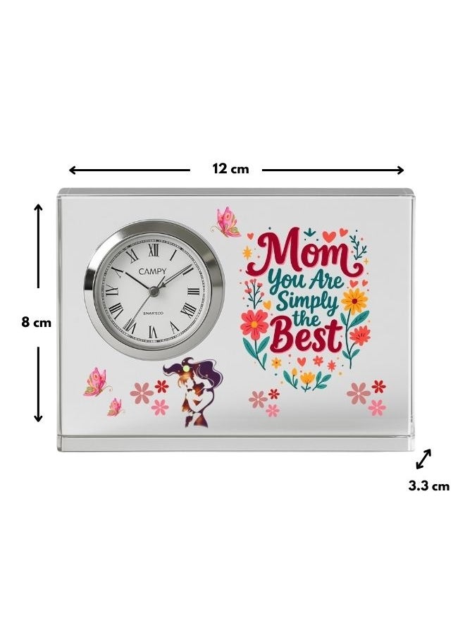 Mothers Day Crystal Glass Clock Keepsake|Elegant Display For Home&Office|Thoughtful Gift For Mothers Day|Son&Daughter Gift To Mother