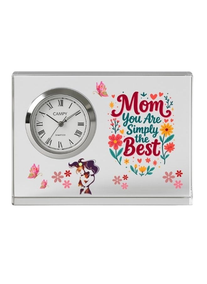 Mothers Day Crystal Glass Clock Keepsake|Elegant Display For Home&Office|Thoughtful Gift For Mothers Day|Son&Daughter Gift To Mother