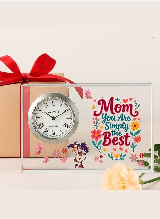 Mothers Day Crystal Glass Clock Keepsake|Elegant Display For Home&Office|Thoughtful Gift For Mothers Day|Son&Daughter Gift To Mother