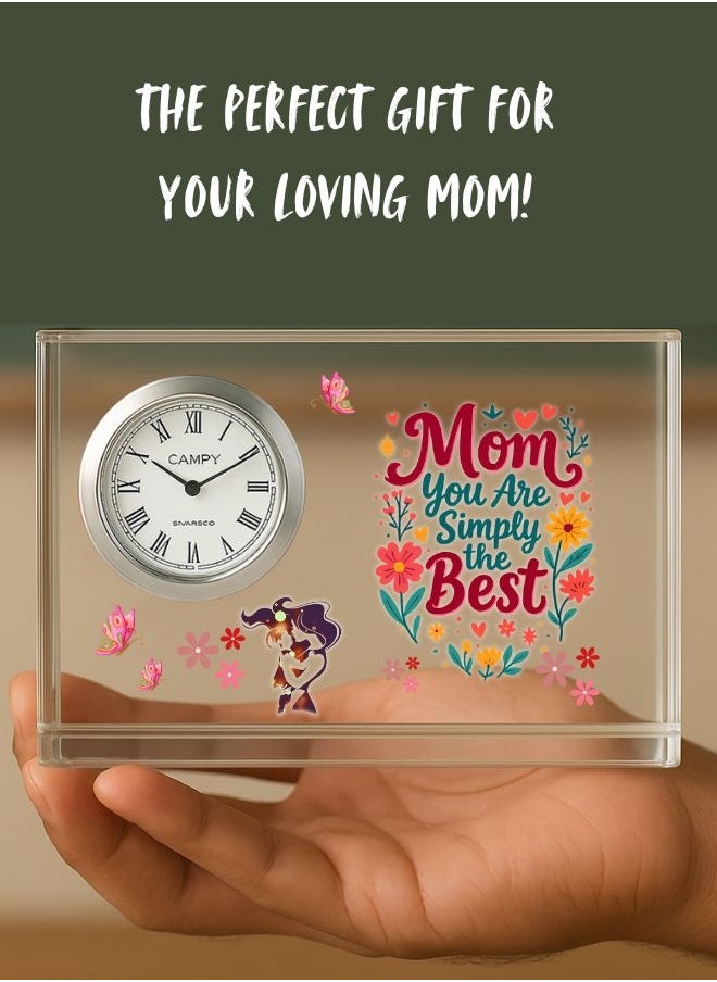Mothers Day Crystal Glass Clock Keepsake|Elegant Display For Home&Office|Thoughtful Gift For Mothers Day|Son&Daughter Gift To Mother