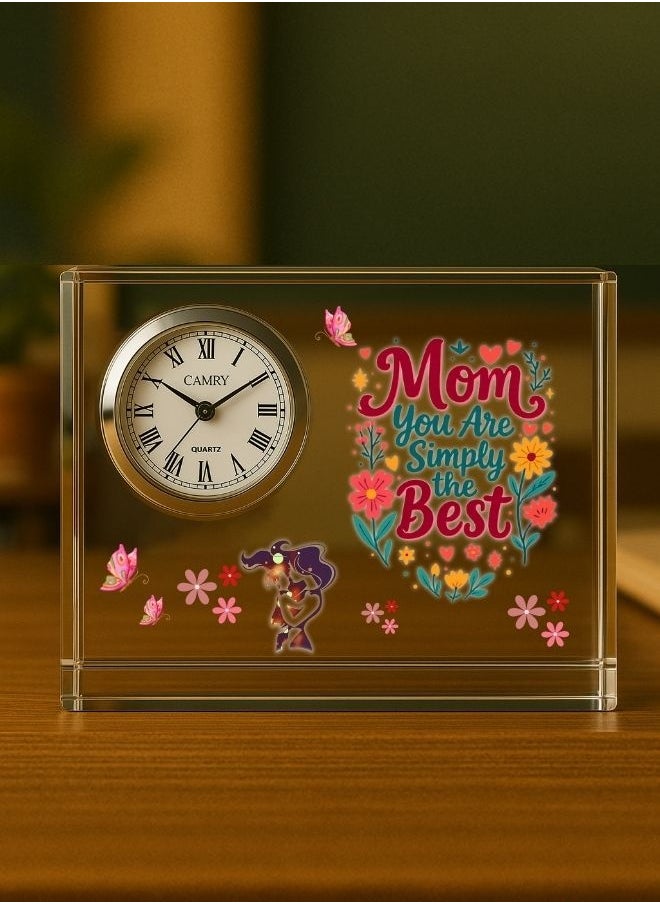Mothers Day Crystal Glass Clock Keepsake|Elegant Display For Home&Office|Thoughtful Gift For Mothers Day|Son&Daughter Gift To Mother