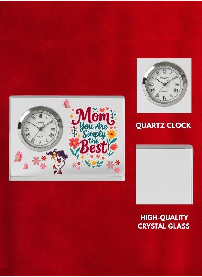 Mothers Day Crystal Glass Clock Keepsake|Elegant Display For Home&Office|Thoughtful Gift For Mothers Day|Son&Daughter Gift To Mother