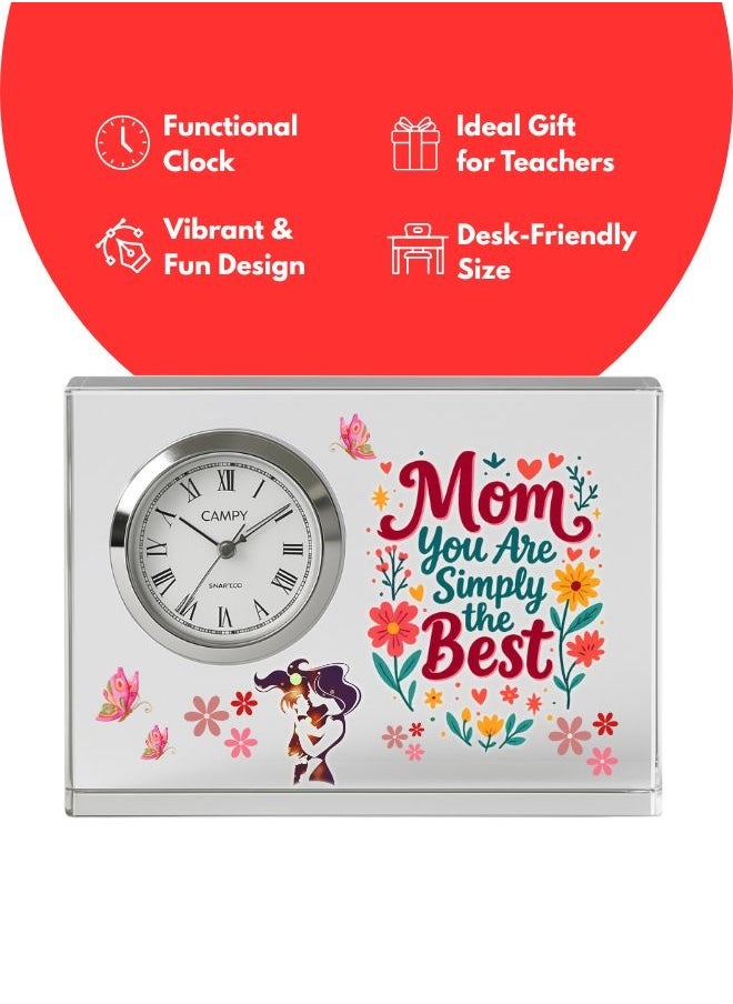 Mothers Day Crystal Glass Clock Keepsake|Elegant Display For Home&Office|Thoughtful Gift For Mothers Day|Son&Daughter Gift To Mother