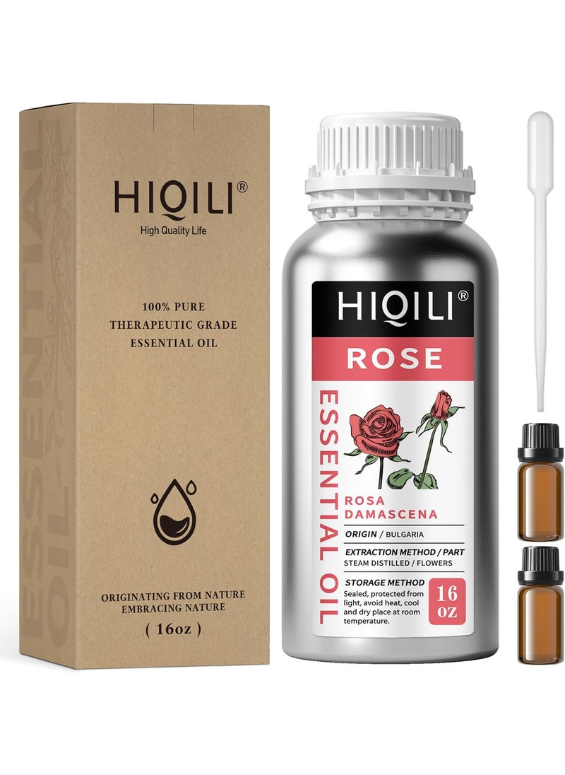 HIQILI Rose Essential Oil for Diffuser, Soap, Perfume & Candle Making - 16 Fl Oz