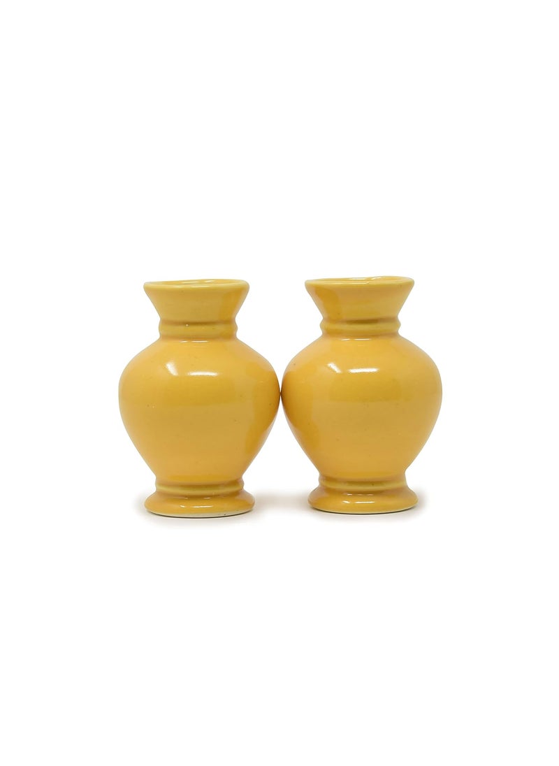 The Himalayan Goods Company Set of 2 Stoneware Ceramic Incense Stick Pooja Agarbatti Stand Holder Vase Reed Stick Yellow