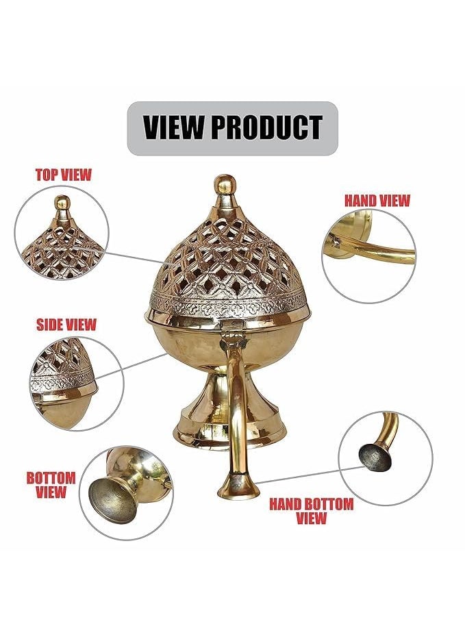 TheKnira Brass Dhuna Loban Burner Round Dhooni Dhoop Dani Incense BurnerTableTop Brass Incense Holder for Loban Elegant and Traditional Dhoop Dani for Purifying Home