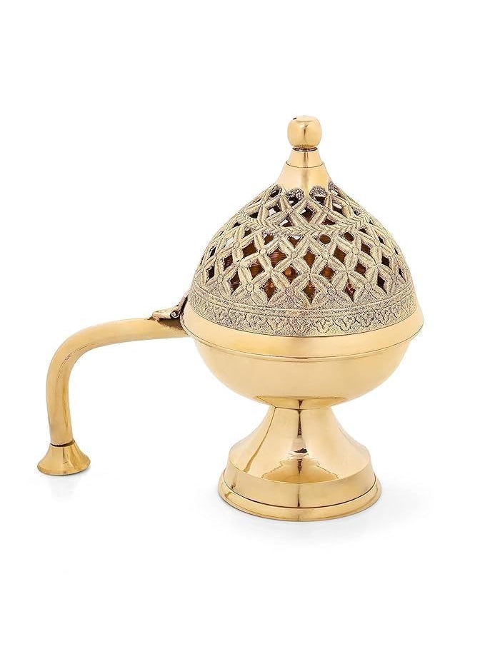 TheKnira Brass Dhuna Loban Burner Round Dhooni Dhoop Dani Incense BurnerTableTop Brass Incense Holder for Loban Elegant and Traditional Dhoop Dani for Purifying Home