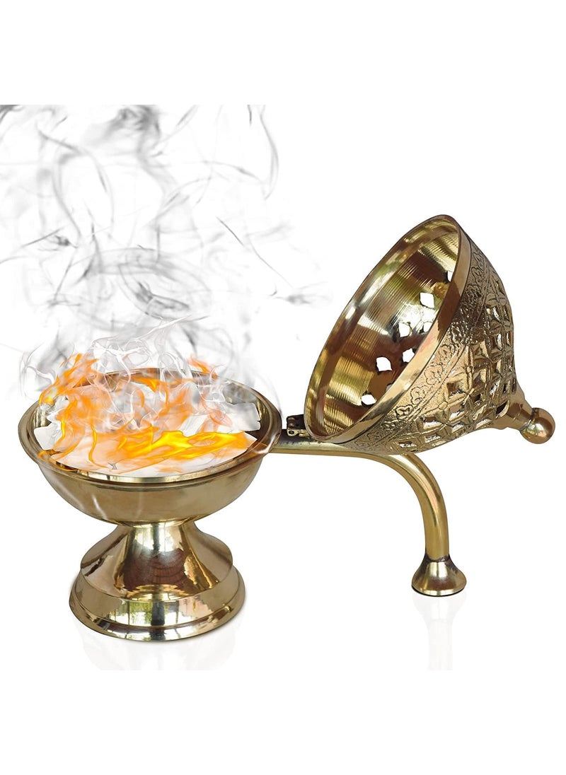 TheKnira Brass Dhuna Loban Burner Round Dhooni Dhoop Dani Incense BurnerTableTop Brass Incense Holder for Loban Elegant and Traditional Dhoop Dani for Purifying Home