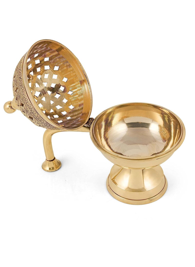 TheKnira Brass Dhuna Loban Burner Round Dhooni Dhoop Dani Incense BurnerTableTop Brass Incense Holder for Loban Elegant and Traditional Dhoop Dani for Purifying Home