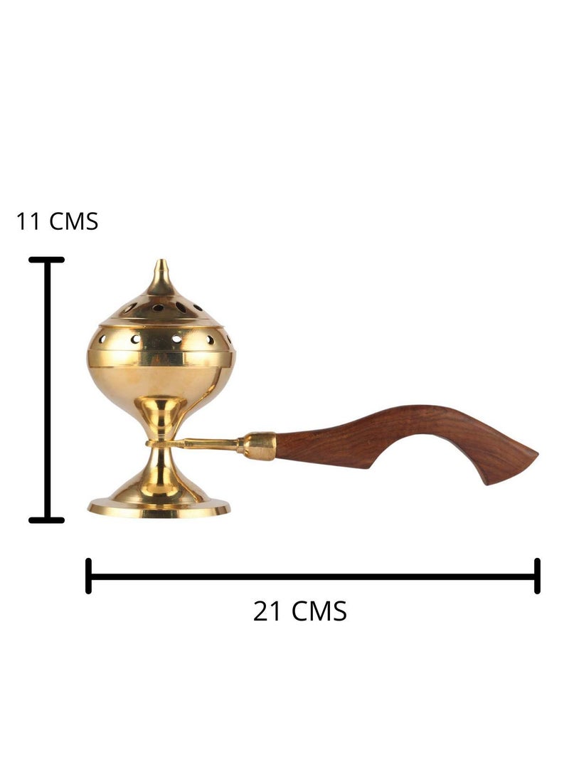 Dalvkot Brass Sambrani Stand Loban Dhoop Burner with Wooden Holder