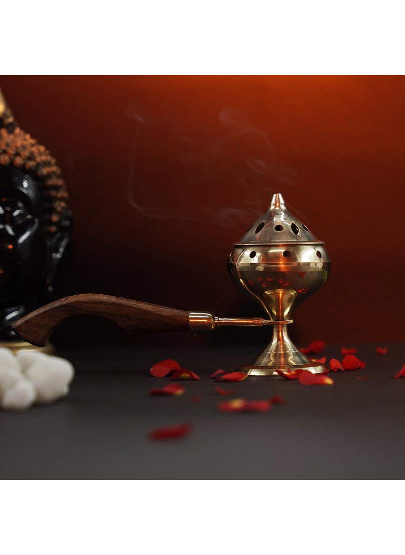 Dalvkot Brass Sambrani Stand Loban Dhoop Burner with Wooden Holder