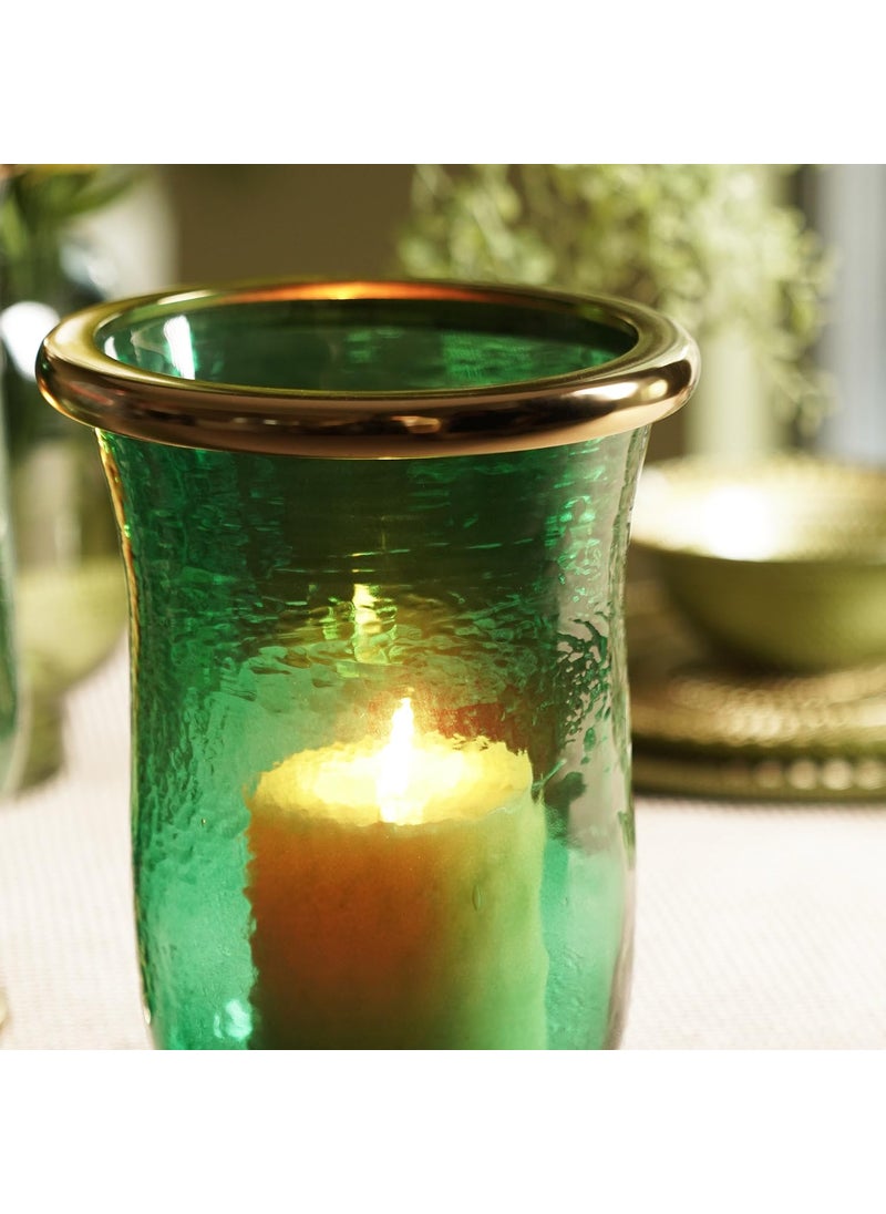 Pure Home Living Green Textured Hurricane with Stand Small