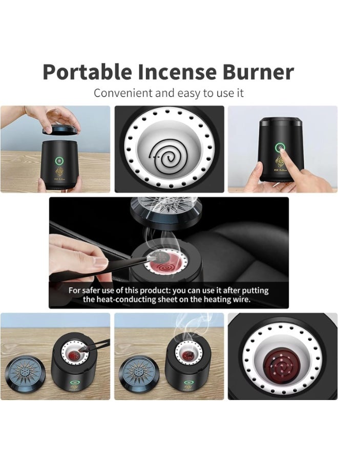 Electric Incense Burner – Portable USB Rechargeable Bakhoor Burner, Aroma Diffuser for Car, Home & Office – Elegant Muslim Incense Holder for Arabic Scented Bakhoor & Oud