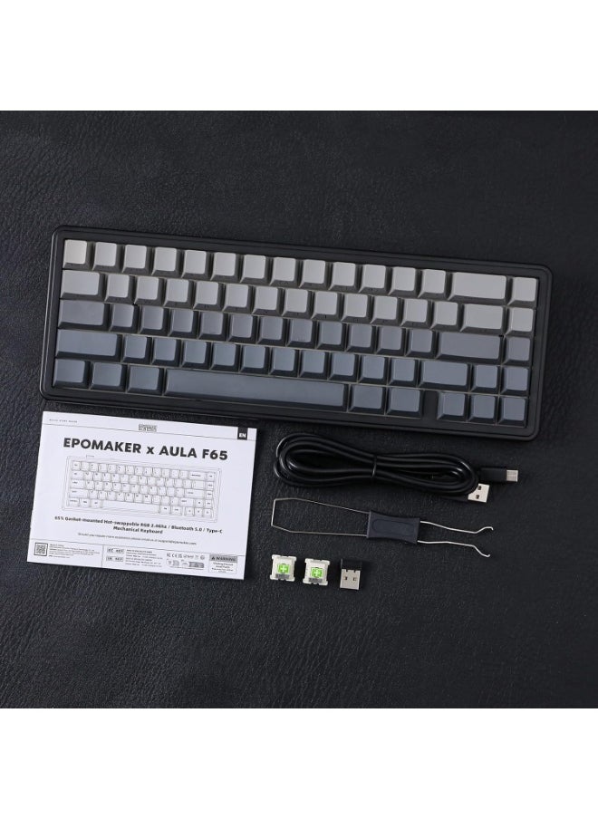 F65 65% Wireless Mechanical Keyboard, Hot Swappable Greywood V3 Switch Gasket Custom Gaming Keyboard with Five-Layer Padding, RGB Backlit, Bluetooth/2.4GHz/USB-C